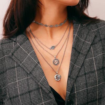 Retro Mode Ethnische Stil Schmuck, Personalisierte Mehrschichtige Legierung 3D Digital Anhänger Halskette Für Frauen