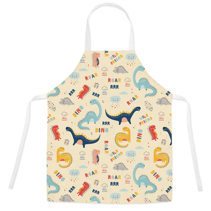 unframed Cartoon Dinosaur Cute Apron For Children Kitchen Cooking Linen Soft Fabric Adults Children Bib Apron