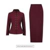 French Retro Elegant Style Suit Standing Collar Waist Invisible Hook Button Coat High Skirt Women's