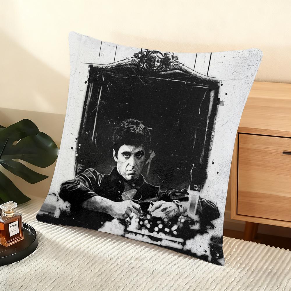 Cushion Cover Silky Short Plush Home Sofa Cushion Cover - Invisible Zipper Home Decoration Scarface-S Movie
