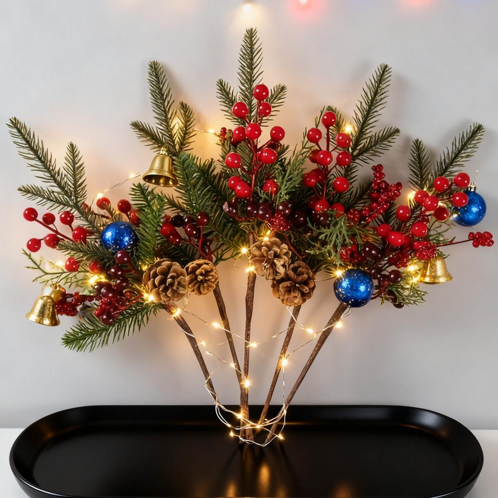 Artificial Plants Red Fruit Branch Christmas Tree New Year Home Bedroom Happy Vase Decor Outdoor Garden Bonsai Wedding Ornaments