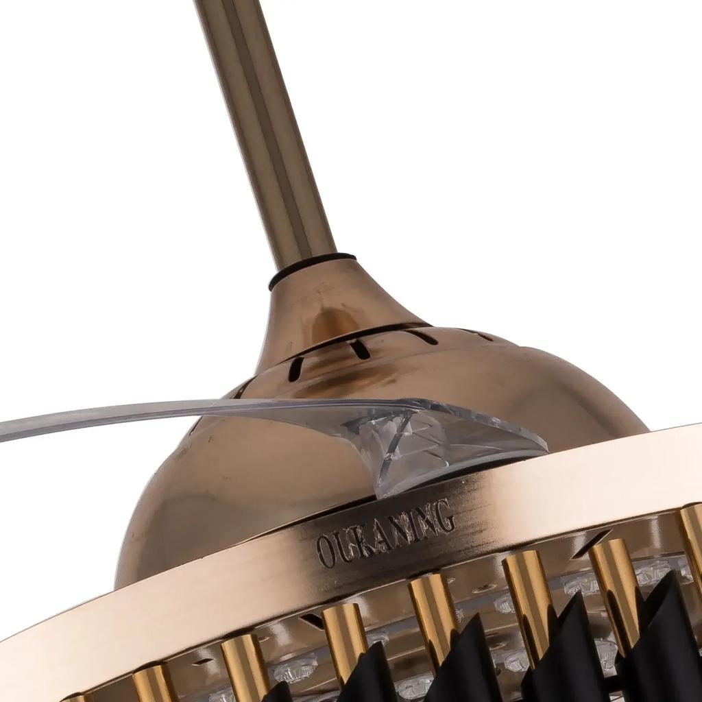 Modern Crystal LED Ceiling Fan Chandelier 42" Retractable Blades Remote Control 3-Speed Lighting Pendant Lights