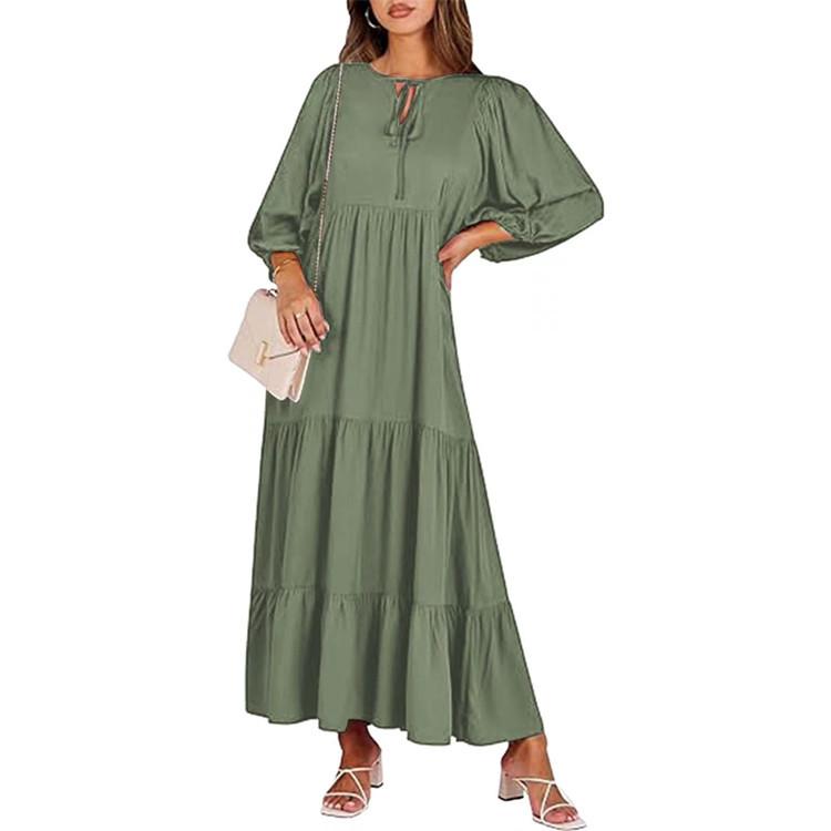 2023 Autumn New Independent Station Hot-selling Geometric Printing Bubble Sleeve Dress Street Fried Street Large Size Women's Clothing