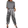 2024 European & American Women's Satin Half-Sleeve Top and Pants Set