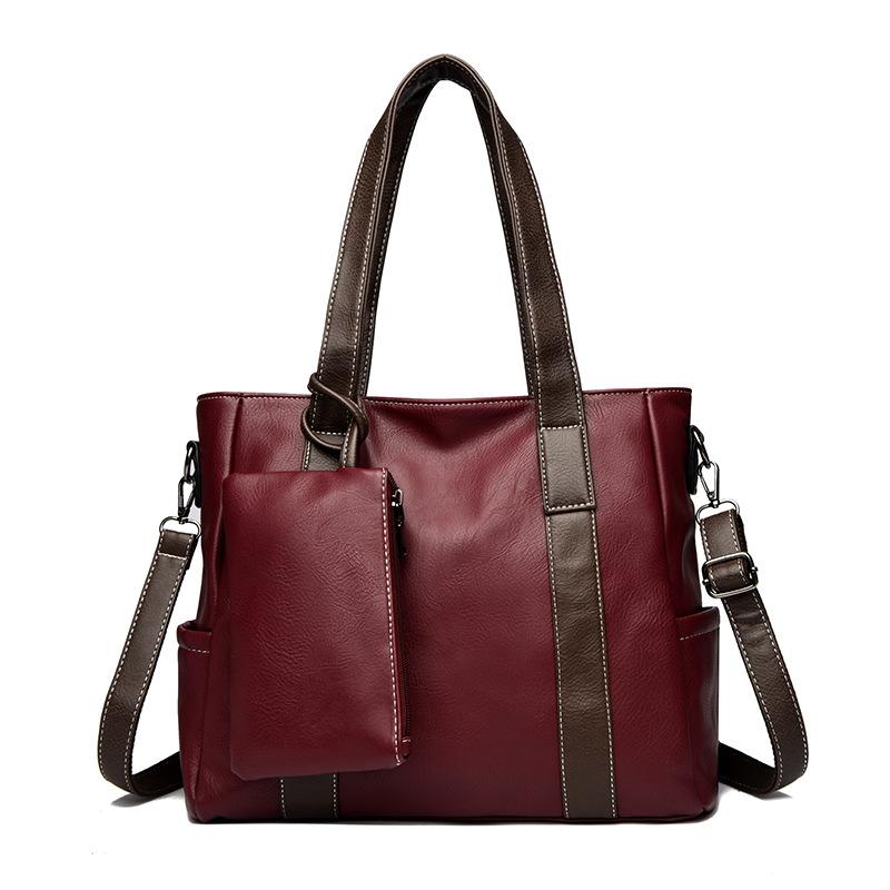 Single-shoulder Bag: Fashionable and Simple Color-blocking Tote Bag, Soft Leather Single-shoulder Commuter Bag