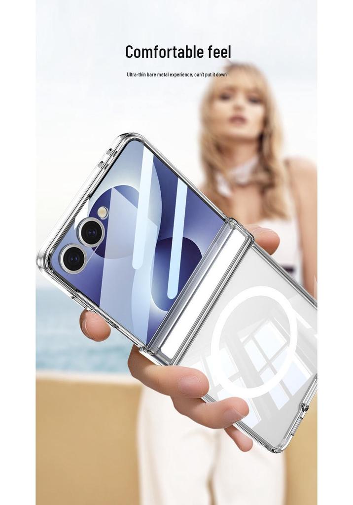 Samsung Z Flip 8 Case: Transparent, Magnetic, Wireless Charging, Soft Airbag Design, Solid Color.