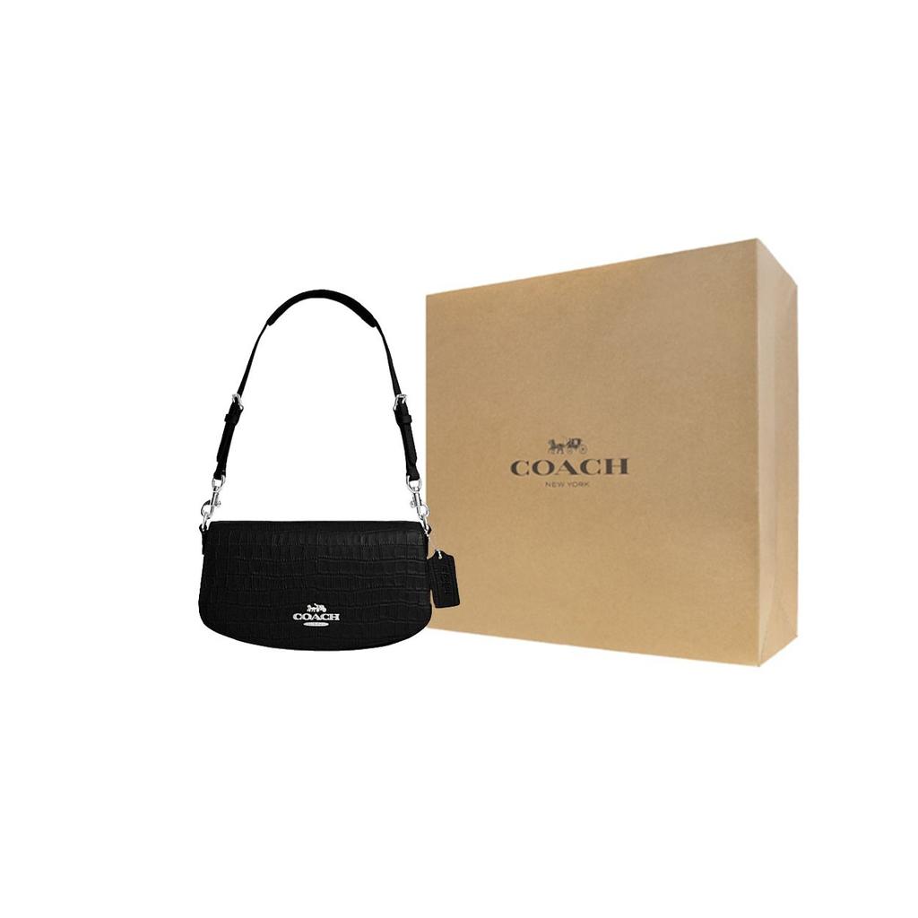 Coach Andrea 24 Logo Adjustable Shoulder Strap Leather Tote Shoulder Bag Medium Women handbags Black CT770-SV-BK