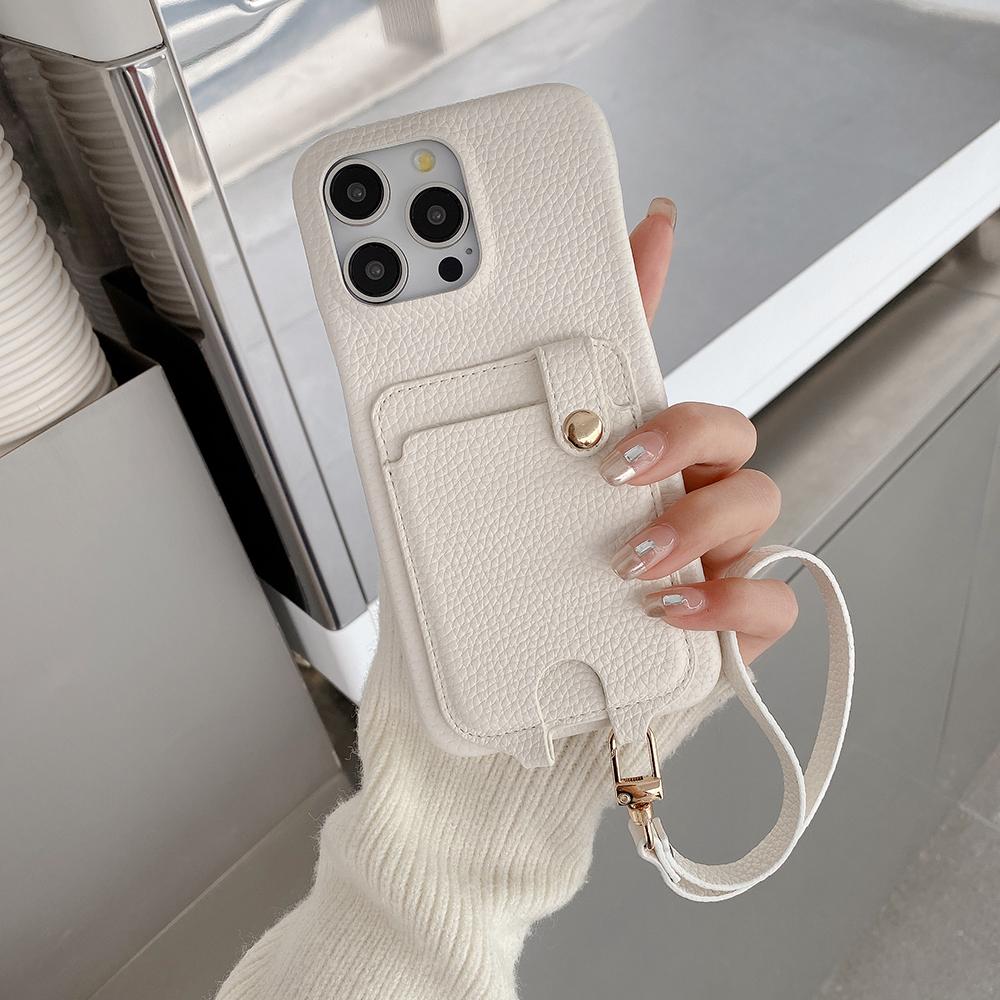 For iPhone 16 Pro Case Multi-Functional Card Slots Leather Back Cover with Wrist Strap