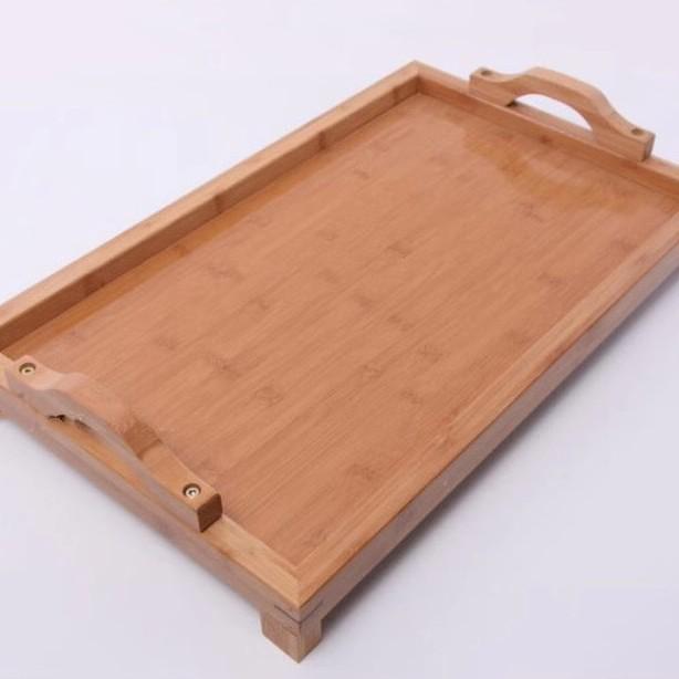 Large Bamboo Compartment Tray with Handles for Hot Pot, Tea, or Lamb Roasting, Commercial Use Roasting Tray 50*35*6.5cm