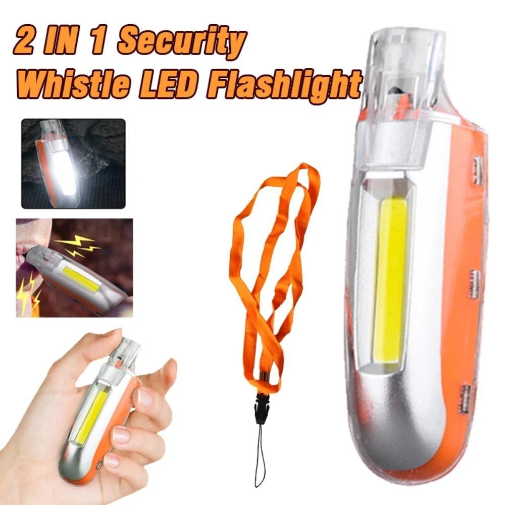 Security Whistle LED Flashlight USB Rechargeable Portable Flashlight with 3 Modes COB Whistle Torch Outdoor Safety Warning Light