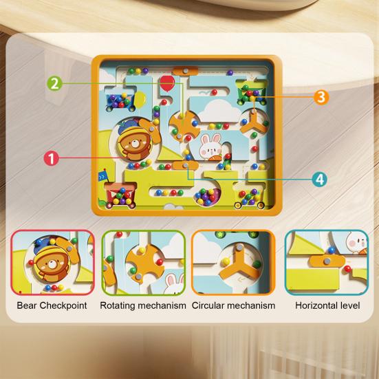 Rabbit Magnetic Bead Board Color Sorting Number Counting Maze Game Fine Motor Skills Beads Matching Kids Educational Preschool Learning Toy