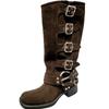 Fashion Luxury Women's Shoes High Quality Chunky Heel Buckle Vintage Motorcycle Boots Knee High Boots for Women Handmade Platform Boots