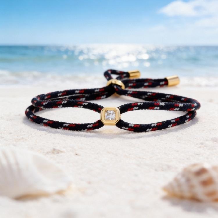 Kordelarmband mit verstellbarem Schiebeknoten und quadratischem Akzent, geflochtenes Armband für lässiges Styling und als Geschenk