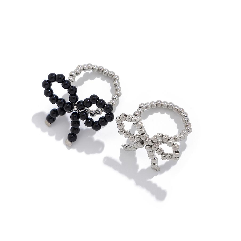 Sweet Cool Wind Metal Ribbon Bow Ring Temperament Pearl Open Ring Bow Rings