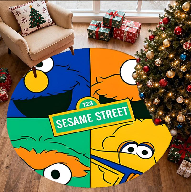 Sesame Street Pattern Round Rug, Indoor/Outdoor Mat, for Picnic, Gameroom, Bedroom, Office, Living Room, Home Decor Carpet, Birthday Gift