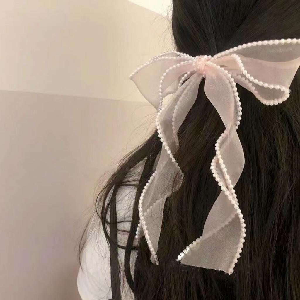 Lystrfac  New Black White Yarn Bow Hair Clip for Women Girls Spring Clip Back Head Hairpin Fashion Hair Accessories