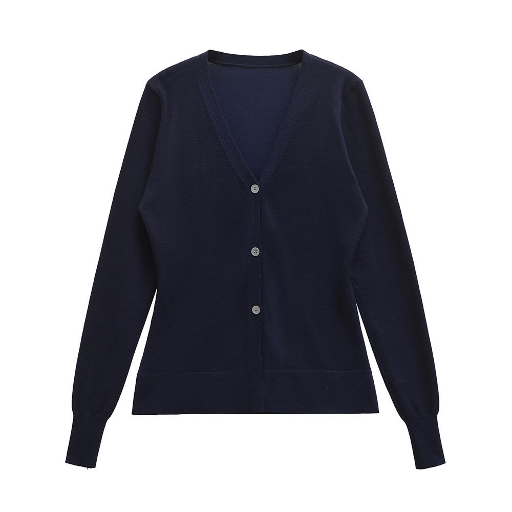 

Женский кардиган с V-образным вырезом 2024: Простой трикотаж с длинным рукавом и деталями на пуговицах для осени/зимы Small темно-синий