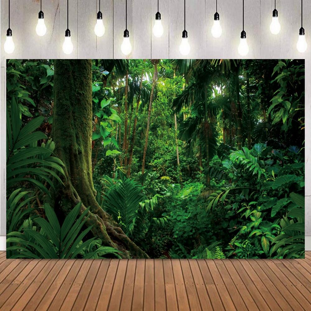 Tropical Forest Jungle Photography Backdrop Rainforest Green Leaves Natural Adventure Camping Birthday Photo Background Props16