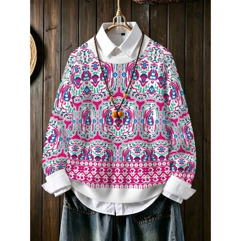 3D Lightweight Casual Crew Neck Long Sleeve Sweater, Young Fashion Trendy Relaxed-Fit Knit Top