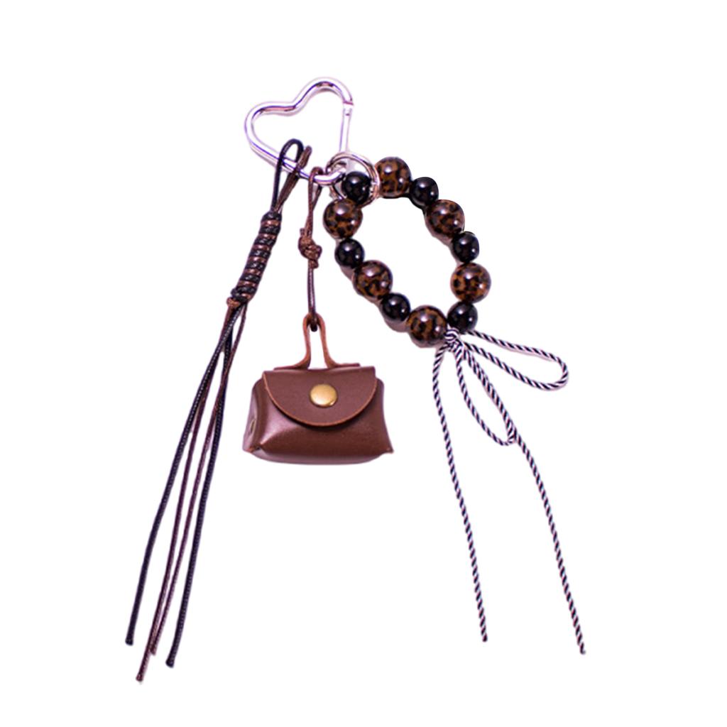 Stylish Mini Leopard Print Purse Keychain With Beaded Rope Bag Charm Pendant Fashion Bag Accessories for Women Girls