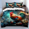 Colorful Rooster Winter Scene Bedding Duvet Cover Set  (1*Duvet Cover 2*Pillowcases, Without Duvet Insert)