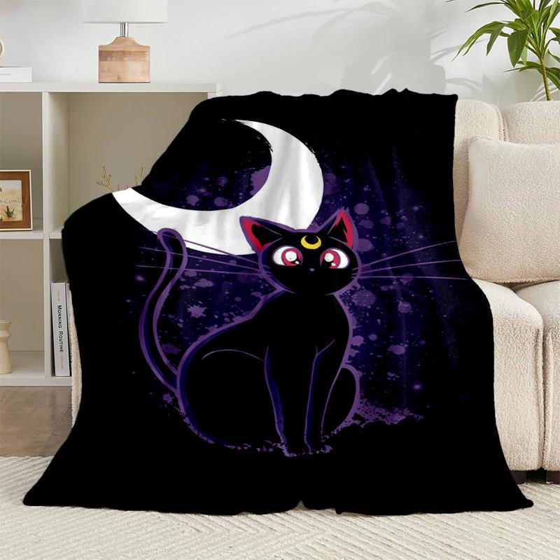 1PC Lunar Cat Magic Night Flannel Blanket Gift, Suitable for Both Men And Women, Soft Ideal for Beds And Sofa, Birthday Or Christmas Gift