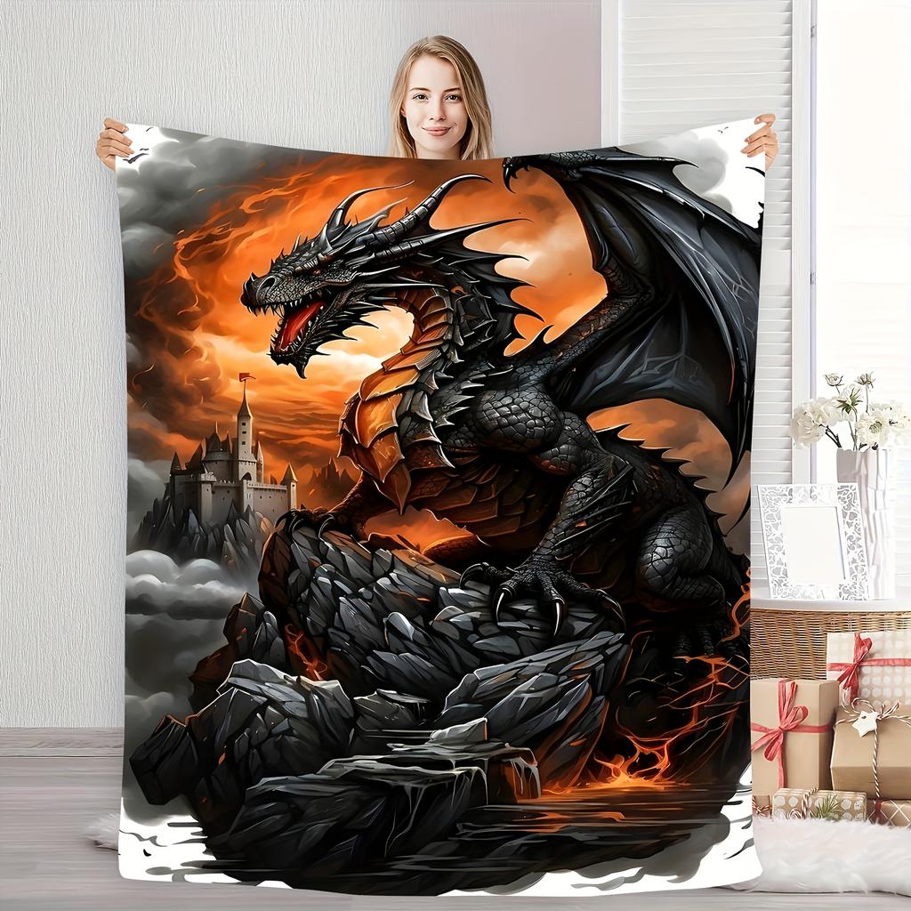 Gothic Dragon Flannel Blanket – Soft Lightweight Throw – All-Season Versatile for Sofa Bed Travel – Stylish Home Decor