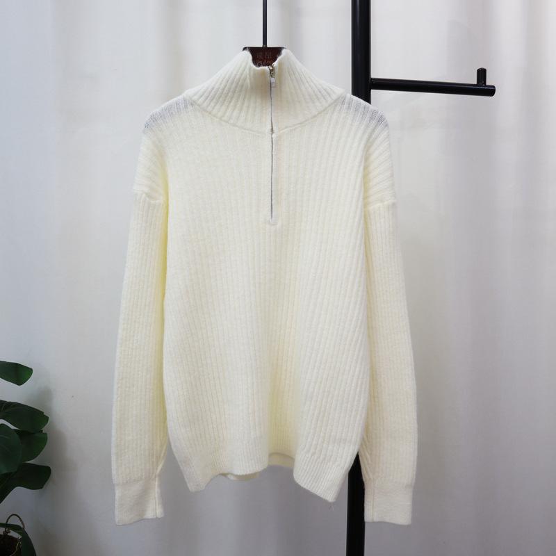 Autumn and winter new semi-zipper knitted sweater top design sense loose sweater pullover inside and outside women's wear