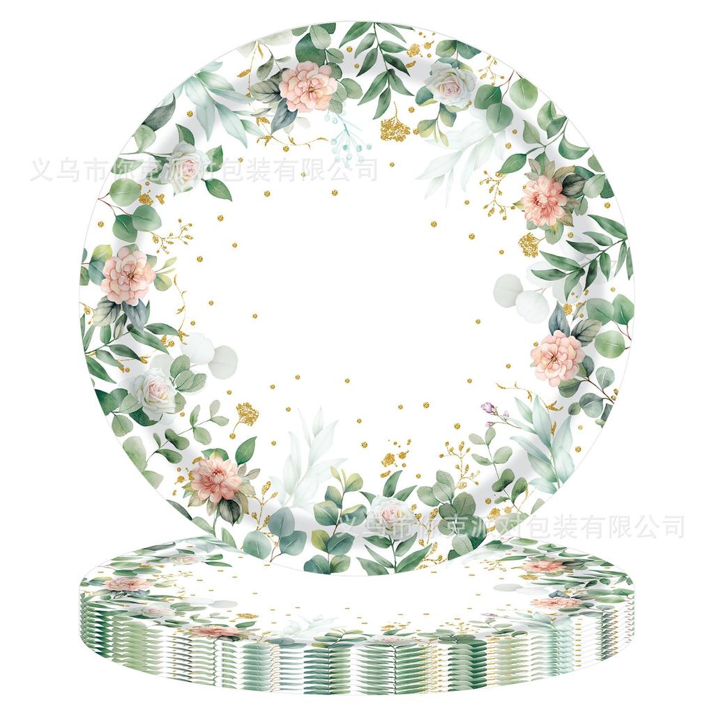 Sage Paper Plates, Eucalyptus Leaf Plates, Flower Disposable Paper Cups, Tissues, Tablecloths, Wedding, Birthday and Party Tableware