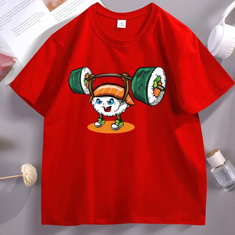 Sushi Weight Lifting Tshirt Unisex Unisex Japanese Food Gym Tshirt Casual Cotton Short Sleeve Oneck T Shirt Comfortable Clothes
