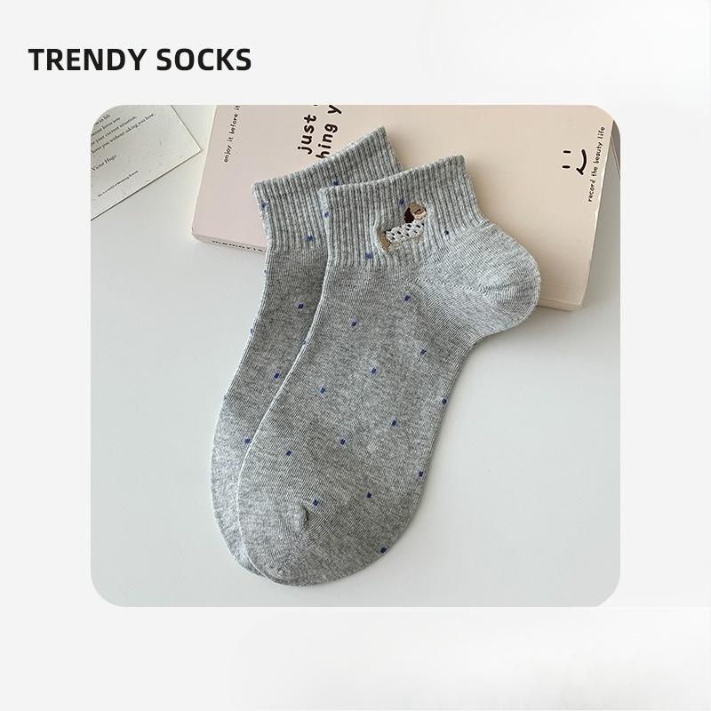 Детские летние и весенние легкие носки-лодочки, милый рисунок с маленькой собачкой, дышащие короткие хлопковые носки, короткие носки 1 pair серый
