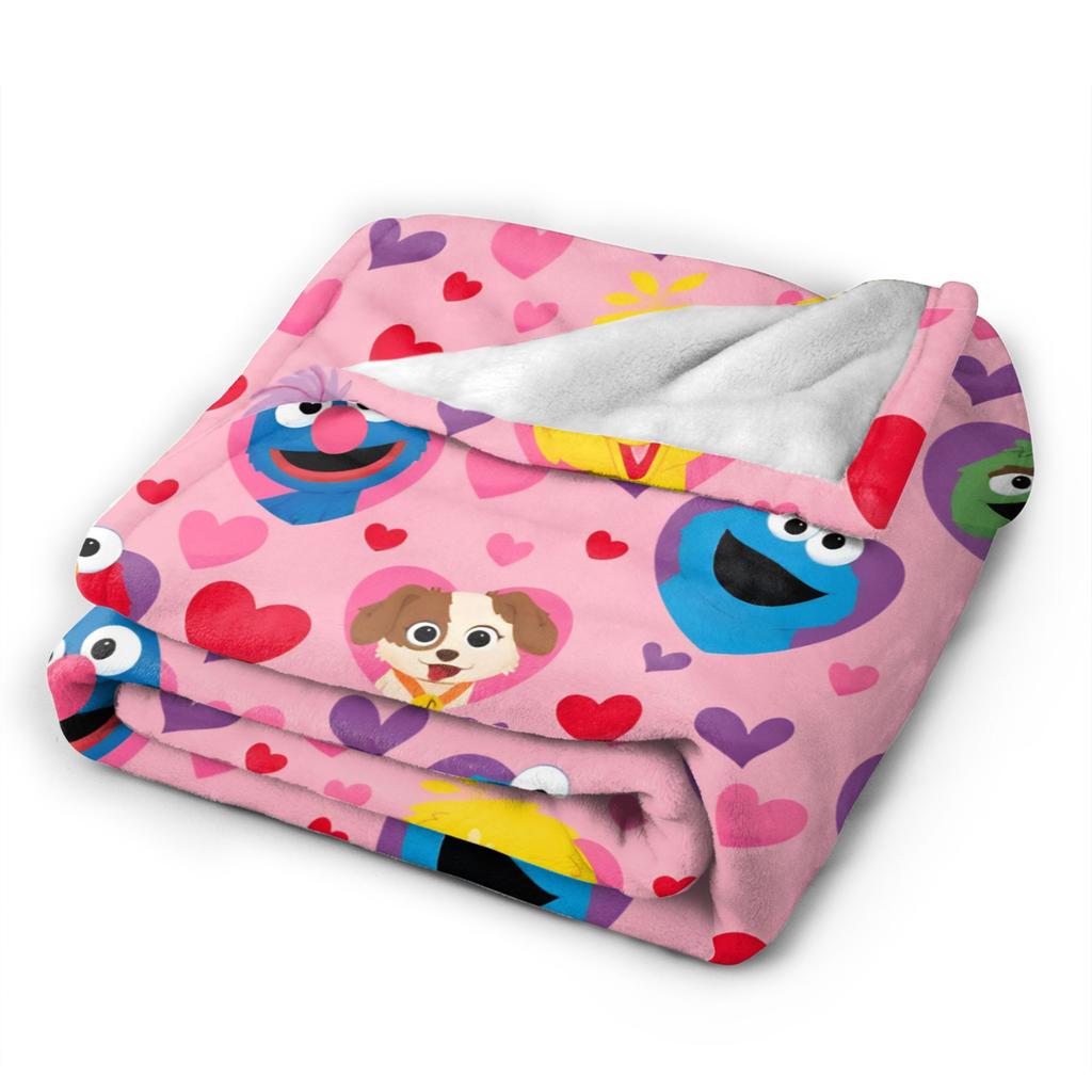 Warm Soft Blanket Picnic Hearts Pattern Bedding Throw S-Sesames Streets Flannel Bedspread For Couch Bed Aesthetic Sofa Bed Cover