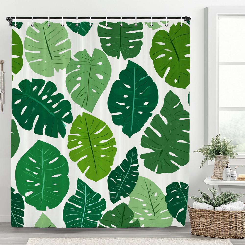 Tropical Plant Leaves Shower Curtain for Bathroom Romantic Wildflower Plants Nature Scenery Decorative Curtain Set with Hooks
