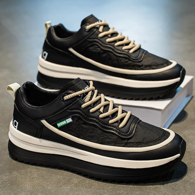 Platform Travel Men's Shoes Autumn Black Waterproof Leather Work Labor Insurance Shoes Men's Running Non-slip Sports Dad Shoes