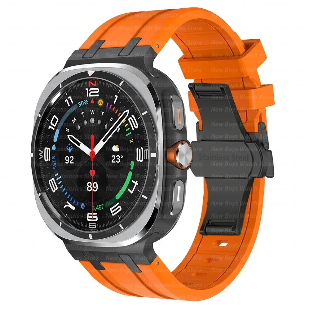 Luxury Sports Rubber Band for Samsung Galaxy Ultra Watch 47mm Curved End Silicone Strap for Samsung Ultra 7 47 47MM Men Bracelet