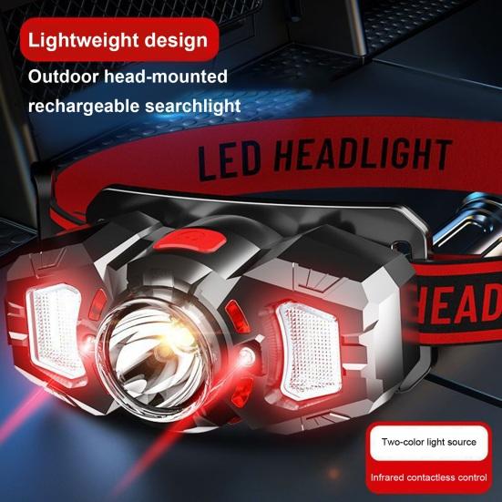 Rechargeable Headlamp Super Bright LED Head Lamp Flashlight with White Red Light Motion Sensor Head Light for Outdoor Camping Fishing Running