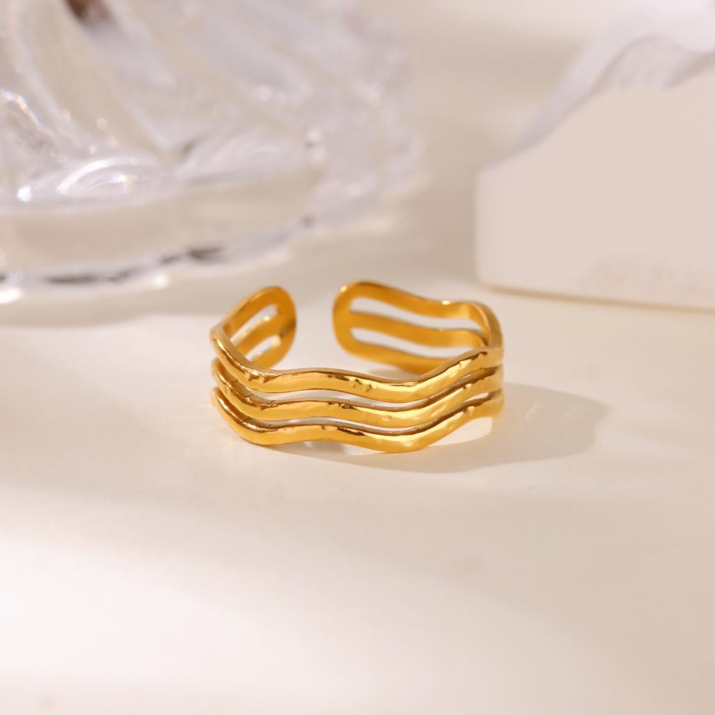Popular New Irregular Geometric Hollow Stainless Steel Gold-plated Personalized Opening Women's Ring