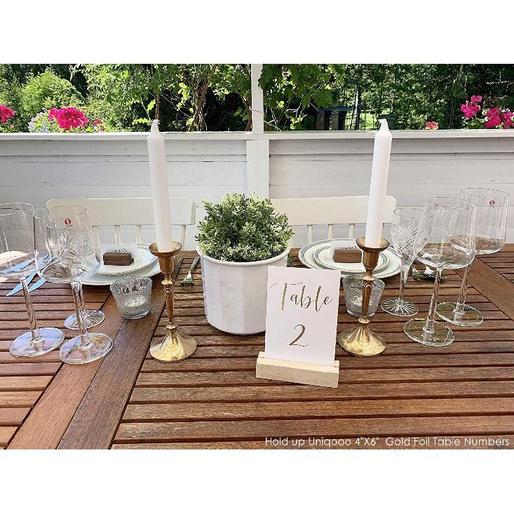 UNIQOOO 5 Pack Wood Table Number Stands | 1/8” Thick Acrylic Sign Holders | Oak Wood Display Stands | Place Card Holder, Perfect for Retail Shop