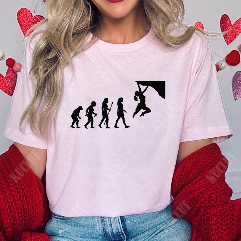 Evolution of Climbing T-shirts for Women Clothes Funny Tops T Shirt Female T-Shirt Gifts for Rock Climbers Short Sleeve Tees