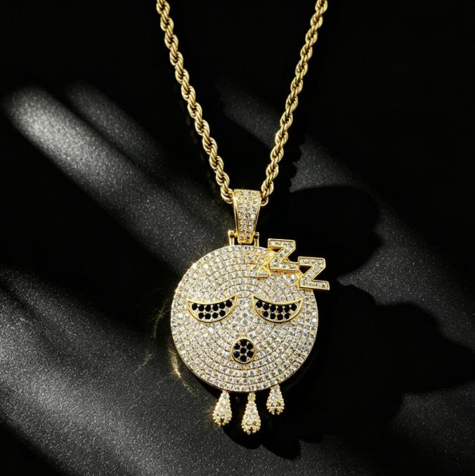 European and American Hip-hop Style Dozing Expression Pendant with Copper Inlaid Zircon Craftsmanship, A Small Elf Demon Men's Necklace