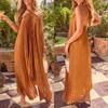 European & American Women's Halter Backless Sexy Vacation Dress - Sleeveless, Fashionable, Pleated Long Skirt.