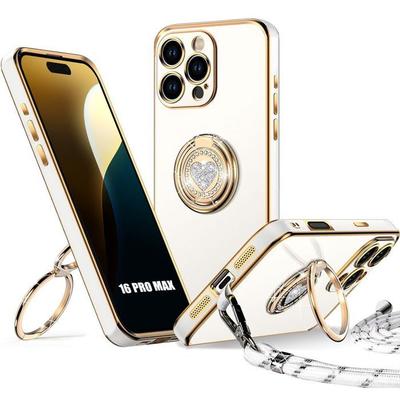 Ochranný kryt - BOOLING - pro iPhone 16 Pro Max - Měkký silikon - Prstenový stojánek - Včetně šňůrky