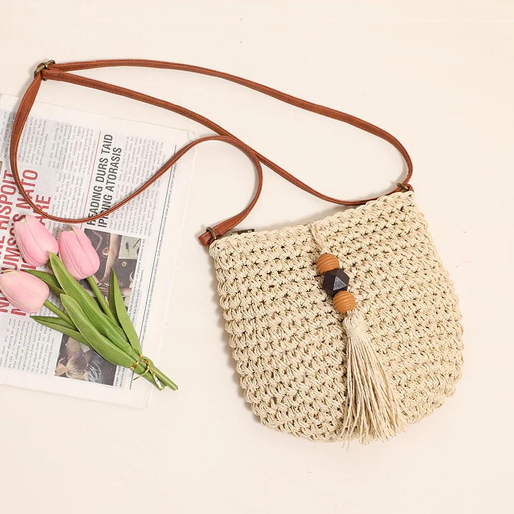 Damen Strand Gewebte Stroh Schulter Umhängetasche mit Quaste Böhmische Häkel Crossbody Tasche Sommer Stricktasche Weberei Geldbörsen