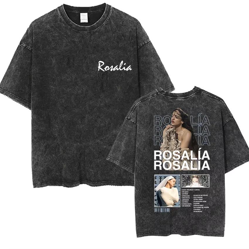 Vente Chaude Rosalia Lux Nouvel Album Impression Affiche T-shirt Hommes Femmes Vintage Coton Lavé Coupe Ample Décontracté Surdimensionné Streetwear Mode Harajuku Été Nouveau Tee