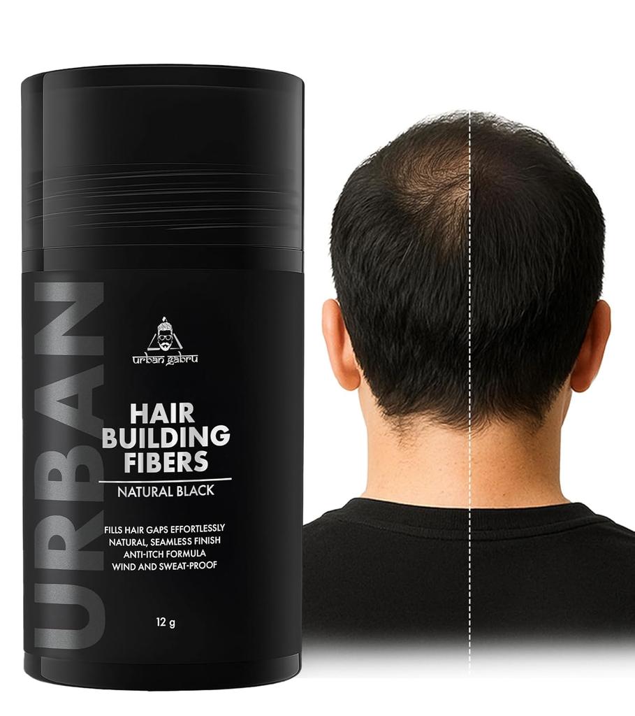 Hair Building Fibers – Natural Black – Thickening Fibers for Thin & Fine Hair – Alcohol-Free Keratin Concealer – 12g