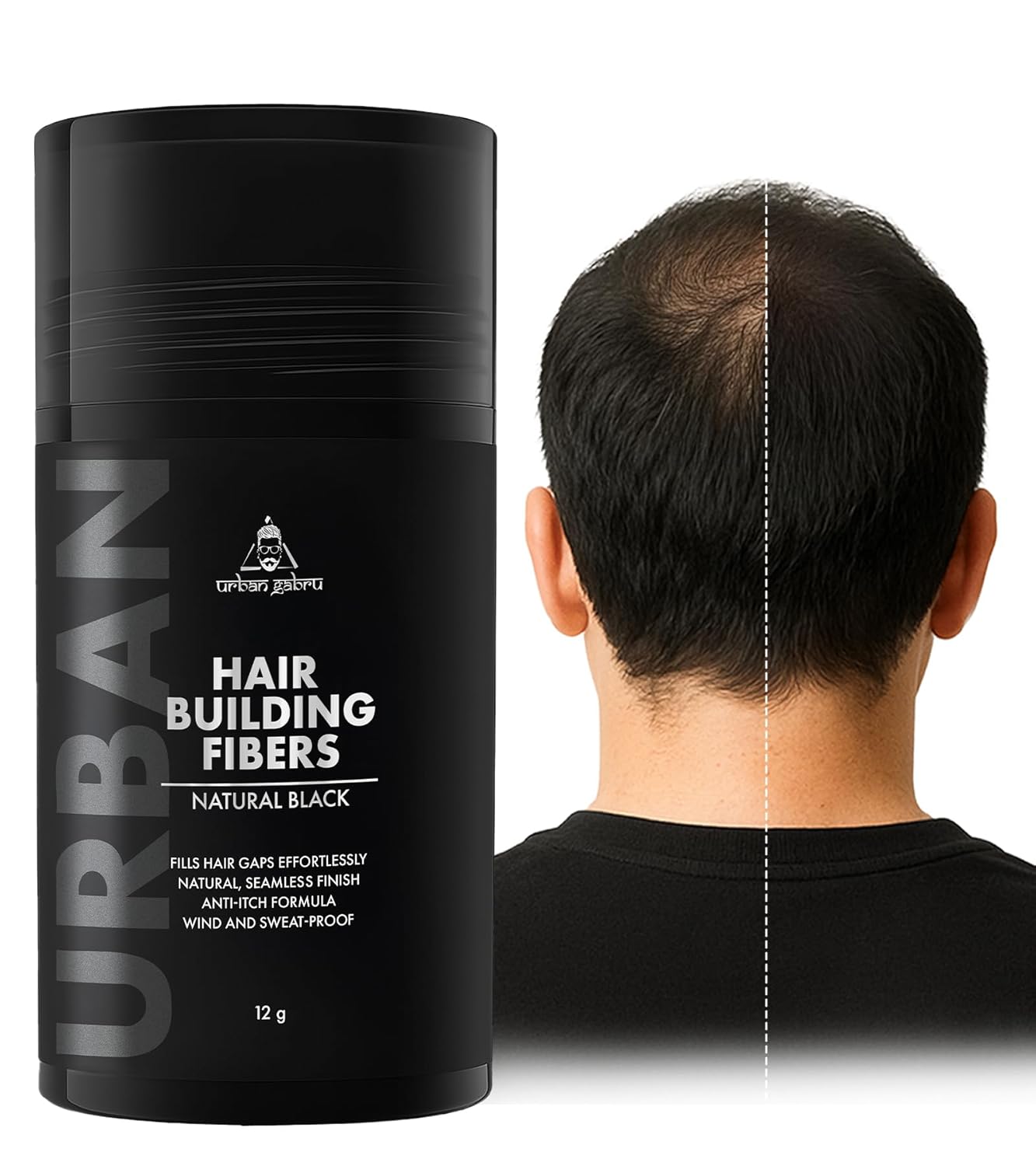 Hair Building Fibers – Natural Black – Thickening Fibers for Thin & Fine Hair – Alcohol-Free Keratin Concealer – 12g 12GM