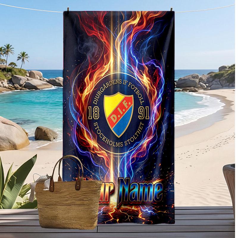 Djurgårdens IF Personalized Printed Beach Towel Soccer Logo Support Custom Name Text Absorbent Towel For Sport Travel Special Gift