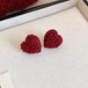2024 Exquisite High-End Retro Silver Needle Red Heart Flower Earrings for Women