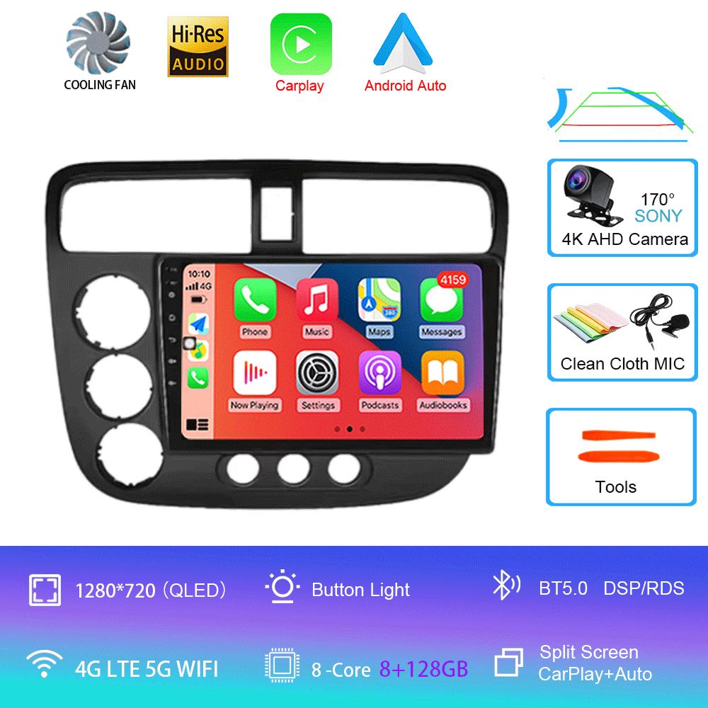 Car Radio Android 14 Carplay Auto Multimedia Player For Honda Civic 7 2000-2006 Navigation Autoradio GPS Stereo 2din Head Unit