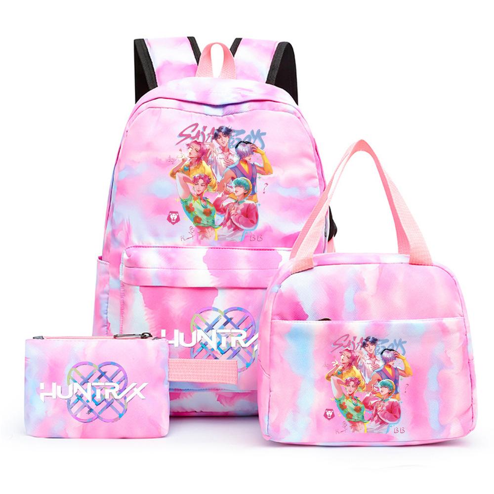 3Pcs/set Cartoon Kpop Printed Backpack with Lunch Bag Pencil Case for Teenager Girl Boy Bookbag Large Capacity Waterproof Travel Bag Kid Gift